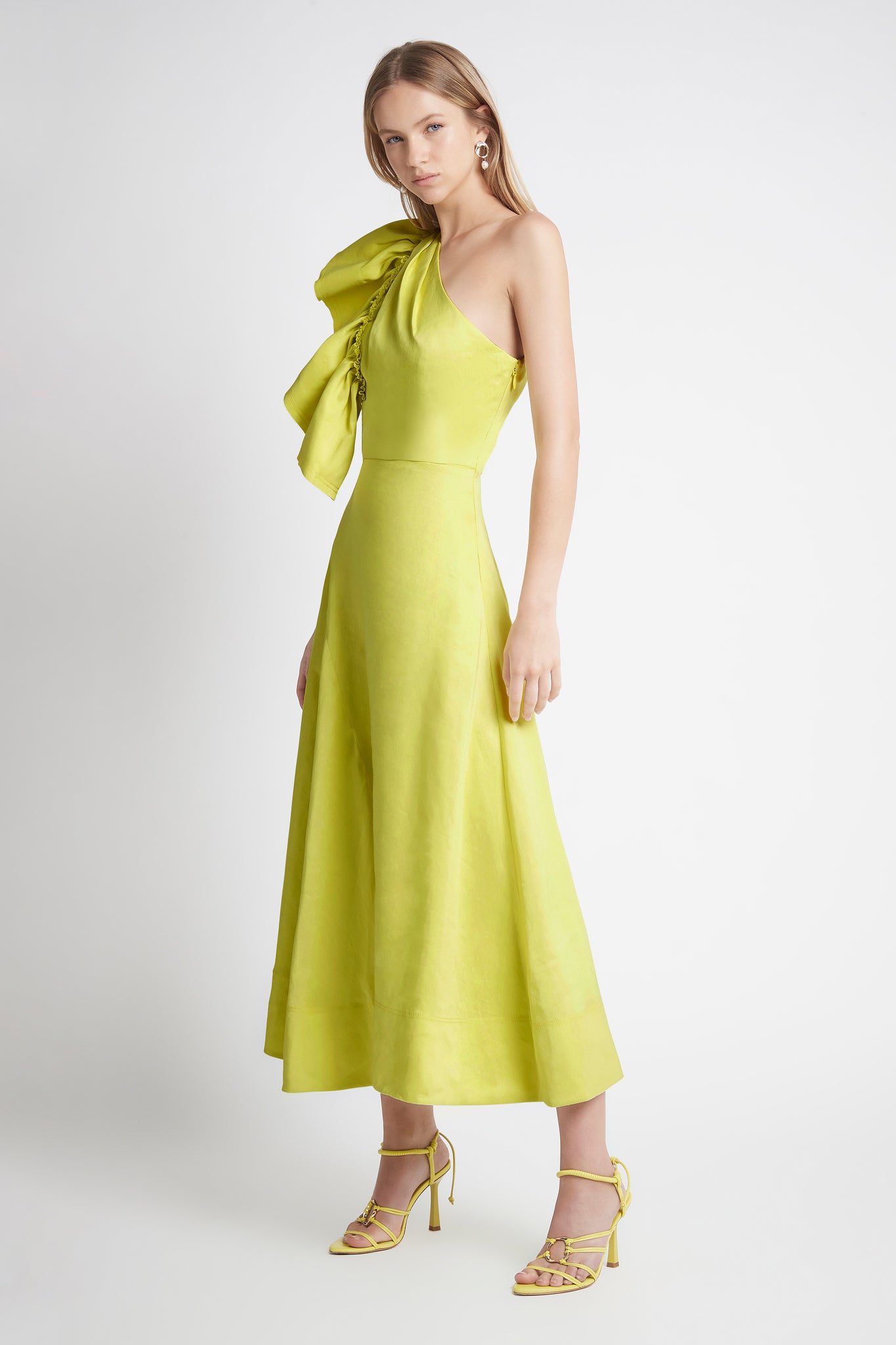 Bonjour Asymmetric Midi Dress Lime Green Aje Aje AU