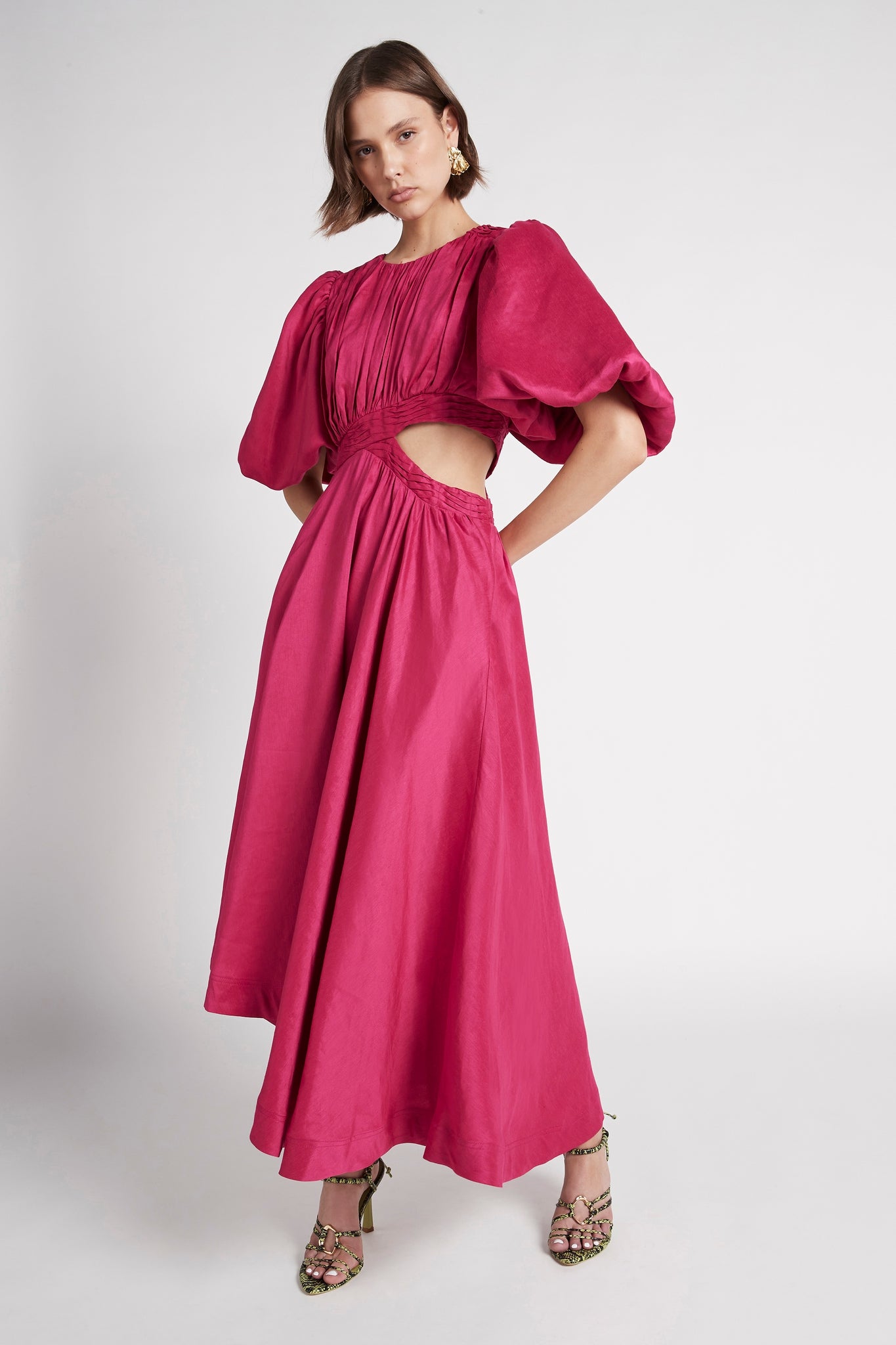 Tidal Tucked Cut Out Midi Dress